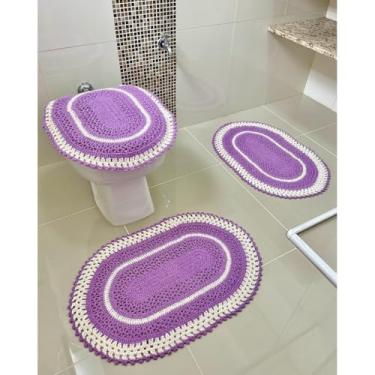Imagem de Jogo De Banheiro Em Croche 3 Peças Ipê Artesanal (Lilás)