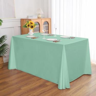 Imagem de Toalha de mesa retangular para banquetes, cor sólida, resistente, resistente a vincos, lavável, toalha de mesa de cetim, capa decorativa para mesa de jantar, buffet, festa e casamento, verde menta
