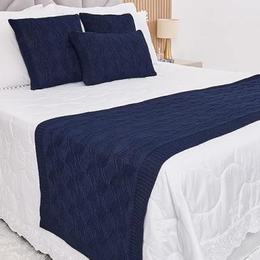 Imagem de Manta Casal, Peseira, Kit Peseira Manta Tricot Cama Casa + 3 Capas Almofadas(Azul Marinho,Queen)