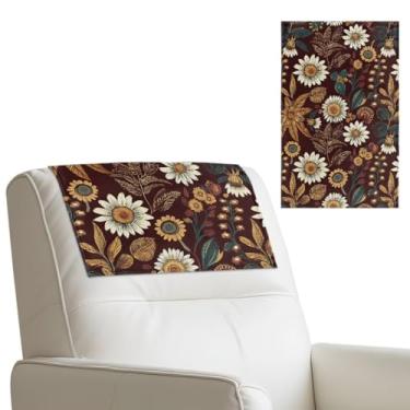 Imagem de Hwzdsyxl Capa de encosto de cabeça vintage com estampa floral marrom margarida, protetor de cabeça de sofá para cadeira reclinável, antiderrapante, para móveis, sala de estar, 43 x 68 cm, 2 peças