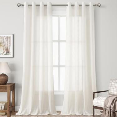 Imagem de Nanspring Cortinas transparentes de linho creme, 224 cm de comprimento, para sala de estar, sala de jantar, filtragem de luz solar, minimalista, decoração de quarto, ilhós, 2 painéis, cortina de