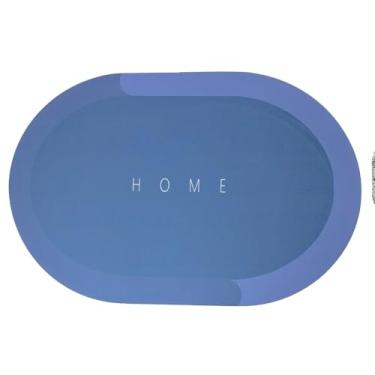 Imagem de Tapete Superabsorvente Redondo, PVC e Veludo Técnico, 57x38 cm, Antiderrapante, Rosa/Azul/Cinza, para Banheiro, Cozinha e Sala