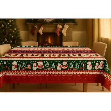 Imagem de Toalha de Mesa Natalina Oxford | 4 Tamanhos 1,40m a 3,20m | Para 4 a 10 Lugares(Boneco de Neve,2,70x1,40)