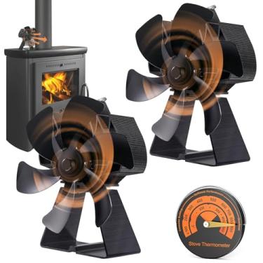 Imagem de Flanagan 2 ventiladores de lareira, ventilador de fogão de 5 lâminas, ventilador de queimador de lenha de 18 cm, ventilador de lareira alimentado por calor para fogão a lenha/lareira (inclui