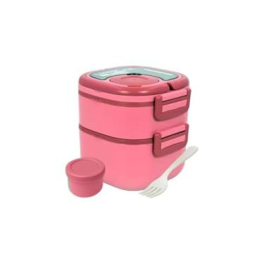 Imagem de Marmita Organizadora Prática, Rosa, 2 Potes Empilháveis com Divisórias e Talheres, 21x12x5,5cm e 20x11x4cm, Livre de BPA, para Refeições