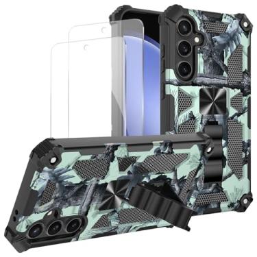 Imagem de Lokyoo Capa para Samsung Galaxy S24 FE, pacote com 2 protetores de tela de vidro temperado, grau militar, suporte com suporte magnético para carro, capa protetora para celular - verde claro