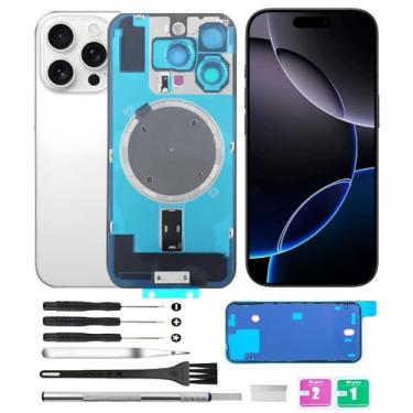Imagem de Yuntunele Tampa traseira de vidro (inclui vidro de lente, suporte, ímã) Substituição compatível com iPhone 16 Pro Todas as operadoras com conjunto de ferramentas profissionais (branco)