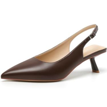 Imagem de Mostrin Salto gatinho para mulheres, bico fino, couro envernizado, salto baixo com fivela, sapatos sociais para encontros, festas de trabalho, Choc Brown 06, 38