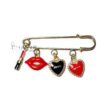 Imagem de Broche de segurança dourado 5,6 cm resistente 3 furos com pingentes de liga de moda para cobertores, saias, cachecol, suéter, tecido de malha, jeans, bolsa de lona, chapéu, artesanato. Pingentes