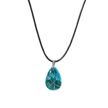 Imagem de Colar com pingente de gota de dente-de-leão, colar de flor de resina de 3 cores com cordão preto para mulheres, joia diária inspirada na natureza, One Size, Resina Plástico, Sem Pedra Preciosa