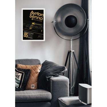 Imagem de Quadro Ayrton Senna Estoril 1985 com Vidro e Moldura Branca Tamanho:21