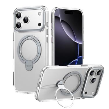 Imagem de SFDSUH Capa com suporte giratório de anel duplo fosco para iPhone 16e (para iPhone 16e/transparente)