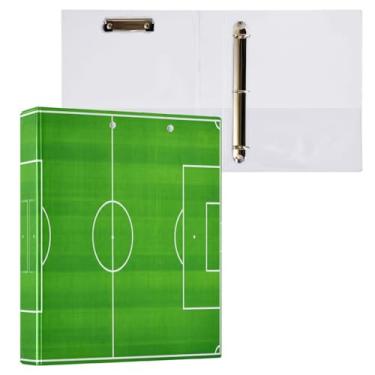 Imagem de Blueangle Fichário de 3 anéis de campo de futebol com prancheta e 2 bolsos - Organizador de documentos decorativos de 3 cm para escritório, suprimentos para reuniões (579)