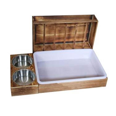 Imagem de Ｂｅｓｇａ Alimentador de feno para coelhos com 2 tigelas e caixa de areia com tigelas de aço inoxidável, acessórios para gaiola de chinchila, suporte de feno 3