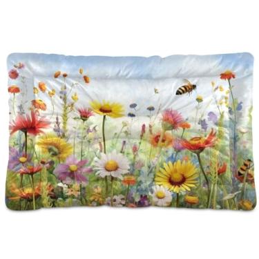 Imagem de SEHANY Cama para cães e gatos com flores silvestres coloridas com fundo antiderrapante, cama de canil, colchão macio para animais de estimação, lavável para cães pequenos, médios e grandes, gatos, 91