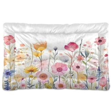Imagem de SEHANY Cama de jardim de flores silvestres para cães e gatos com fundo antiderrapante, caixa de canil, colchão macio para animais de estimação, lavável para cães pequenos, médios e grandes, gatos, 45
