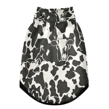 Imagem de SEHANY Casaco de cachorro preto e branco com estampa de vaca para cães pequenos, superquente à prova de vento, jaqueta de inverno macia e aconchegante para clima de neve fria com coleira para animais