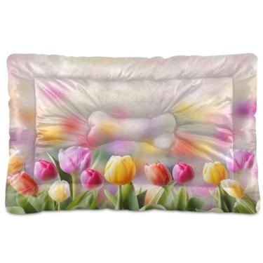 Imagem de SEHANY Cama para cães e gatos com flores silvestres coloridas com fundo antiderrapante, cama de canil, colchão macio para animais de estimação, lavável para cães pequenos, médios e grandes, gatos