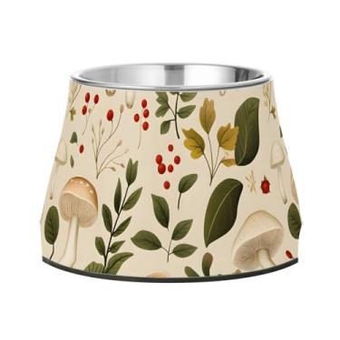 Imagem de SEHANY Tigelas para cães de ervas e cogumelos antiderrapante de aço inoxidável com fundo de borracha para evitar tombamento, tigelas elevadas para comida e água quadriculadas para cães e gatos