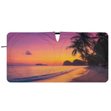 Imagem de Blueangle Pára-brisas de praia tropical - 157,5 cm x 81,32 cm dobrável para janela dianteira do carro bloqueia raios UV viseira de sol (906)