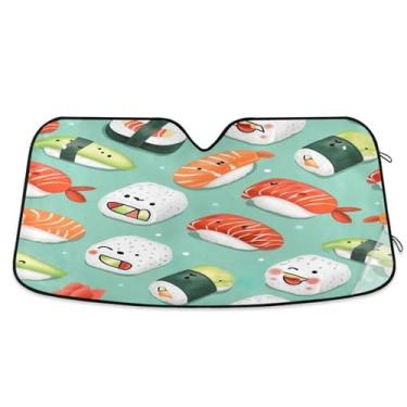 Imagem de ATTX Pára-brisas de carro padrão kawaii Sushi 144.8 cm x 80.0 cm escudo solar universal com proteção UV, persiana de janela frontal automática dobrável para Sedans SUVs caminhões #736