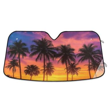 Imagem de ATTX Palmeiras de coco pára-brisas para carro 134,6 cm x 59,7 cm escudo solar universal com proteção UV, persiana de janela frontal automática dobrável para caminhões Sedans SUVs #58