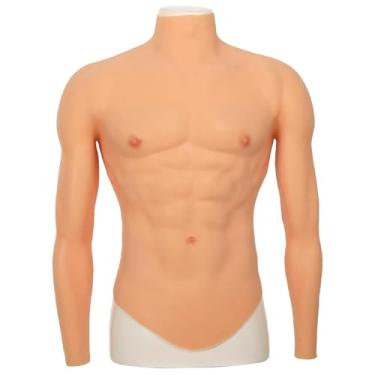 Imagem de SUAISKR Traje muscular de silicone com braços, realista, masculino, peito e abdômen, fantasia falsa para cosplay de Halloween, Bege, P