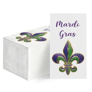 Imagem de Horaldaily 50 guardanapos decorativos de papel descartáveis MardiGras, toalha de mão flor de lis para festa, almoço, jantar, cozinha, decoração de banheiro