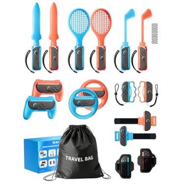 Imagem de VOYEE 16 in 1 Switch 2 Sports Accessories Bundle with Carry Bag, for Switch 2 Games, Kids Gift Family Party Kit with Tennis Rackets, Golf Clubs, Swords, Steering Wheels, Grips, Wrist & Leg Straps