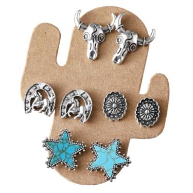Imagem de Conjunto de brincos de caubói turquesa ocidental para mulheres, cowgirl country cowgirl, chapéu de bota pendurado, joia de declaração ocidental, Zinco, Sem pedra preciosa