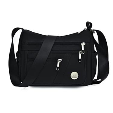 Imagem de HERCMNOY Bolsas transversais para mulheres, bolsa de ombro com vários bolsos, bolsa carteiro de nylon impermeável e bolsas de mão, CA - preto, Bolsa tiracolo feminina Shouder