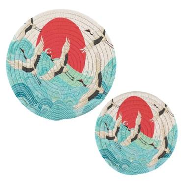 Imagem de Wassud Guindastes tradicionais com protetor solar para pratos quentes, suportes redondos de panela, almofadas quentes de algodão, porta-copos elegantes, decoração de cozinha e acessórios, 2 peças