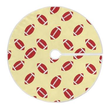 Imagem de Wassud Saia para árvore de Natal com laços seguros, bola de futebol vermelha, tapete de árvore de Natal festivo para festas de ano novo, decoração de casa