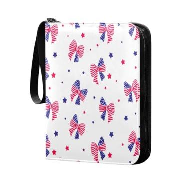 Imagem de Wassud Fichário para cartões colecionáveis Red Blue Bows com 4 bolsos comporta 400 cartões padrão à prova d'água TCG CCG MTG álbum presentes para colecionadores meninos meninas