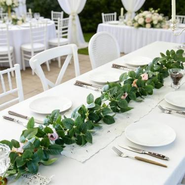 Imagem de Guirlanda de rosas artificiais com flores rosa falsas videira verde para arco de casamento e decoração de casa (rosa rosa, 6 folhas)