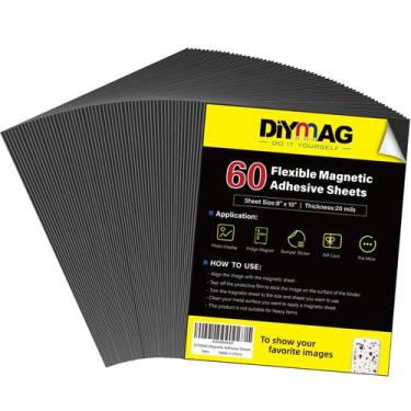 Imagem de Folhas magnéticas DIYMAG, pacote com 60, 20x25 cm, adesivo flexível
