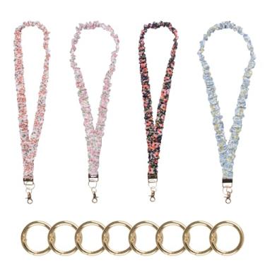 Imagem de HICOHAND Cordão scrunchie, 4 peças, cordão elástico com estampa floral, porta-chaves retrátil com clipe para professor, enfermeira, crachá de identidade, chaves de carro, carteira, bolsa para fone de