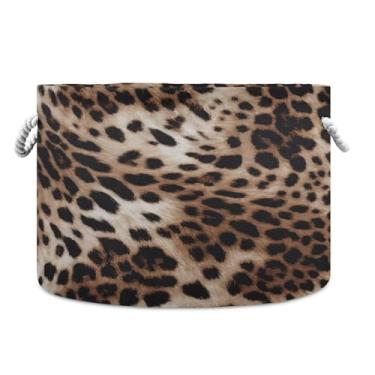Imagem de JUZIHAI Cesta de armazenamento dobrável com textura de leopardo, cesto de roupa suja para bebê, cobertor com alças de corda de algodão, caixa organizadora de armário dobrável para quarto, berçário