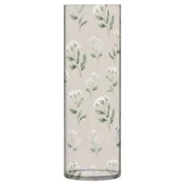 Imagem de JUZIHAI Vaso de flores em aquarela para flores 9,9 cm x 30 cm Cilindro de plástico moderno vaso de flores para centro de mesa de casamento decoração de casa