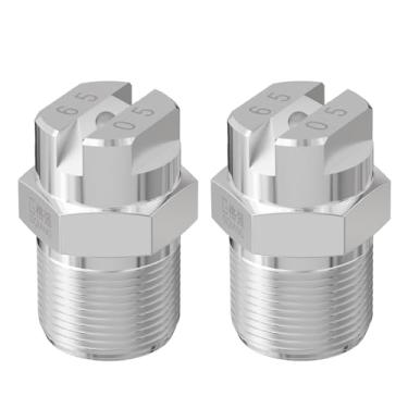 Imagem de Skweawert Ponta de pulverização de ventilador plano de 65 graus, rosca macho 1/4 BSPT 1,4 mm de diâmetro do orifício, bocais de pulverização de aço inoxidável para vassoura de água e limpador de