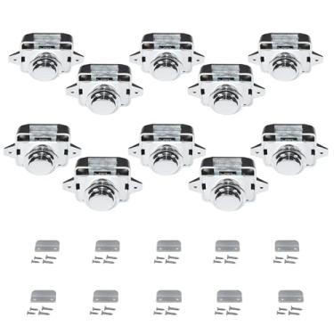Imagem de HQRP Pacote com 10 travas de botão de pressão para porta de armário sem chave, mini puxador de bloqueio marítimo com parafusos e almofada de aço para gaveta de armários em trailers, iates, motorhome