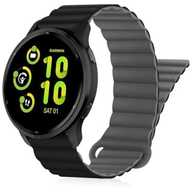 Imagem de Inhosper Pulseiras de relógio compatíveis com Garmin Vivoactive 6/5/3/Venu/Venu Sq/Venu 2 Plus, pulseira magnética de silicone dupla face de 20 mm para Garmin Forerunner 55/165/245/645 feminino e