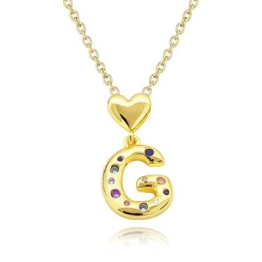 Imagem de Colar com letra bolha de zircônia colorida com inicial para mulheres, pingente de letra dourada, alfabeto, joia de presente de aniversário para ela, Medium, Latão, Sem Pedra Preciosa