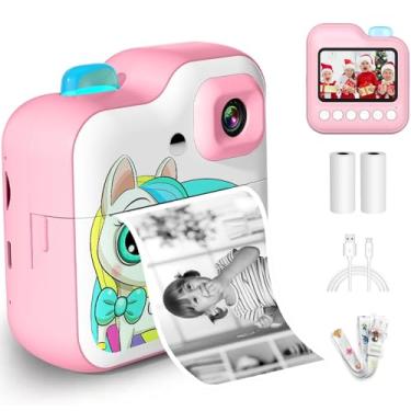 Imagem de Câmera Fotográfica Infantil, Câmera Digital Infantil que Imprime 20MP 1080P, Tela 2,4", Zoom 6X, Impressão Térmica 200 dpi, Vídeo, Time Lapse, Jogos, Portátil com Papel de Impressão – Rosa