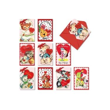 Imagem de Quera 27 cartões vintage dos namorados animais vermelho rosa cartões postais em branco cartões de saudação cartões com envelopes para crianças sala de aula lembrancinhas de festa do dia dos namorados