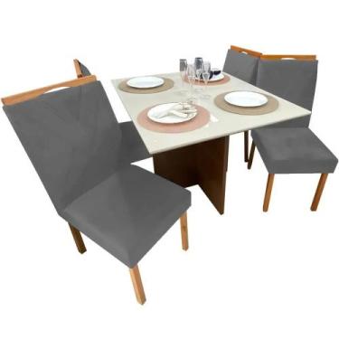 Imagem de Mesa de Jantar Helo 90x90cm em Veludo com 4 Cadeiras California Polima