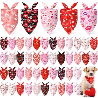 Imagem de Abbylike 50 bandanas de cachorro para dia dos namorados a granel bandanas vermelhas e rosa para cães lenço triangular babadores cachecol para animais de estimação fantasia romântica acessórios