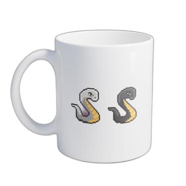 Imagem de Caneca Xícara de Café Porcelana 300ml Cobra Preta e Branca Pixel Art