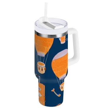 Imagem de Copo com isolamento duplo azul Travel Elements com alça e canudo para água, copo isolado 1,134 g / 1,18 L