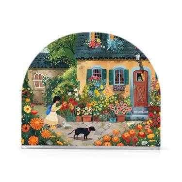 Imagem de Porta-guardanapos de mesa de casa de campo de jardim florescendo, suporte de guardanapo de almoço acrílico para tecido de coquetel, suporte de guardanapo vertical para organizar papel de cozinha